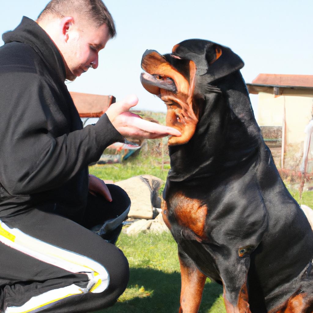 Person with Rottweiler discussing health